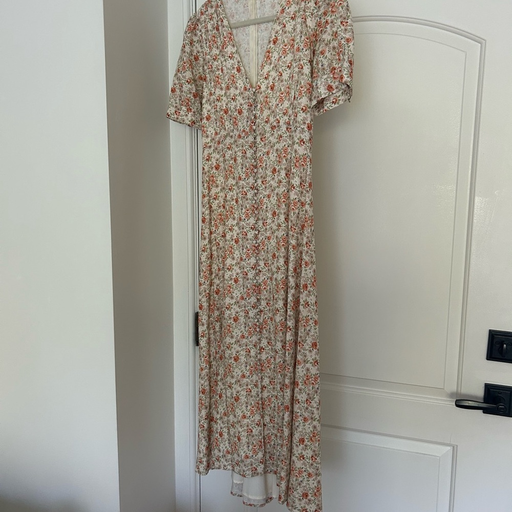 Tan and Cream Puff Sleeve V-Neck Sundress